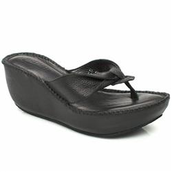 Female Karen Wedge Toepost Leather Upper in Black, White