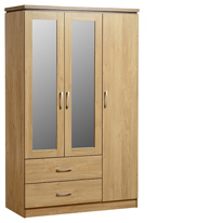 Charles 3 Door Mirrored Wardrobe in Oak