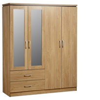 Charles 4 Door Mirrored Wardrobe in Oak