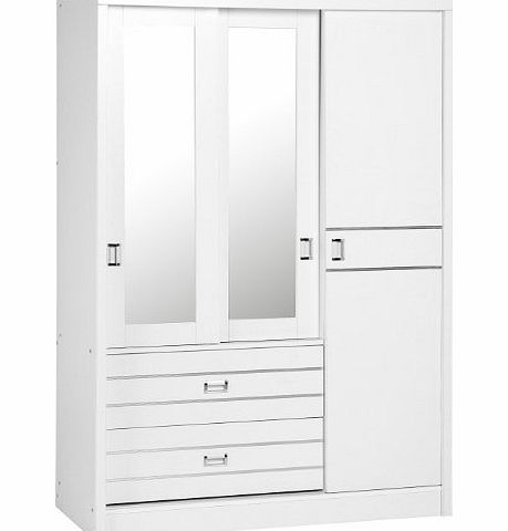 Jordan 3 Door 2 Drawer Sliding Mirrored Wardrobe in White/Silver Trim