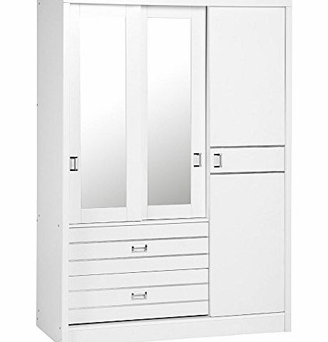 Jordan 3 Door 2 Drawer Sliding Mirrored Wardrobe, White