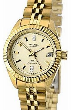 Ladies Sekonda Gold Tone Watch With Real Diamond