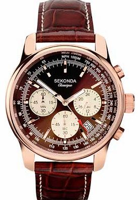 Sekond Mens Classique Brown Leather Chronograph