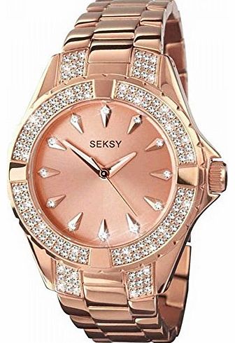 Intense Stone Set Rose Gold Steel Bracelet Ladies Watch 4669