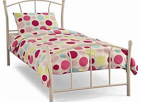 WorldStores 3Ft Single Kids Bed Frame - Childs Metal Bedstead - Glossy White Finish - Metal