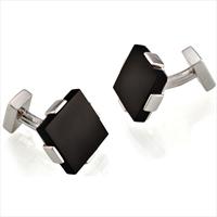 Silver Square Framed Onyx Cufflinks by