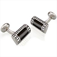 Silver Square Rectangular Domed Onyx Cufflinks