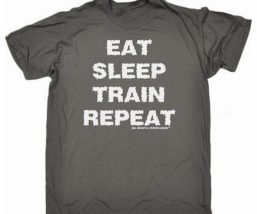 EAT SLEEP TRAIN REPEAT (L - CHARCOAL) NEW PREMIUM LOOSE FIT T-SHIRT - slogan funny clothing joke novelty vintage retro t shirt top mens ladies womens girl boy men women tshirt tees tee t-shirts shirts