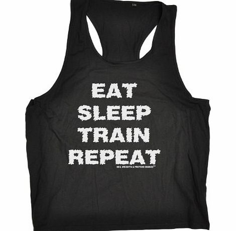 EAT SLEEP TRAIN REPEAT (L/XL - BLACK) NEW PREMIUM TANK VEST TOP (TX001) - Slogan Funny Clothing Joke Novelty Vintage retro top Mens Boy Men tshirt Tees Tee muscle shirts Fashion Urban Cool geek weight