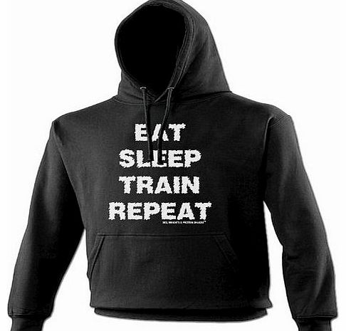 EAT SLEEP TRAIN REPEAT (XL - BLACK) NEW PREMIUM HOODIE - slogan funny clothing joke novelty vintage retro top mens ladies girl boy sweatshirt men women hoody hoodies fashion urban cool geek shirt weig