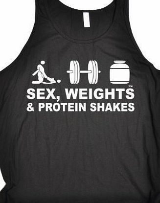 SEX WEIGHT AND PROTEIN SHAKES - NEW PREMIUM TANK VEST TOP (TX001) ORIGINAL D1 (YELLOW LOGO) (L/XL - BLACK) - Slogan Funny Clothing Joke Novelty Vintage retro top Mens Boy tshirt Tees Tee muscle shirts