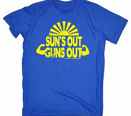 SUNS OUT GUNS OUT (M - ROYAL BLUE) NEW PREMIUM LOOSE FIT BAGGY T-SHIRT - slogan funny clothing joke novelty vintage retro t shirt top mens ladies womens girl boy men women tshirt tees tee t-shirts shi