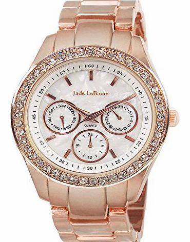 Womens Rhinestone Accent Rose Gold Bracelet Watch Designer Inspired Jade LeBaum - JB202732G