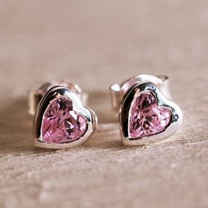 Pink Cubic Zirconia Heart Shaped Stud