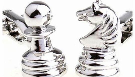 Silver Tone Chess Set Game Cufflinks Cuff Links