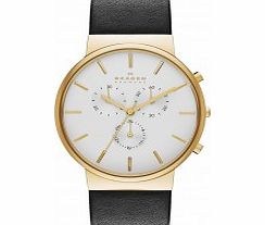 Skagen Mens Ancher Chrono Black Leather Strap