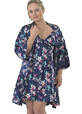 Ladies Socks Uwear Floral Satin Chemise & Wrap Dressing Gown L/XL 18-20 Pink