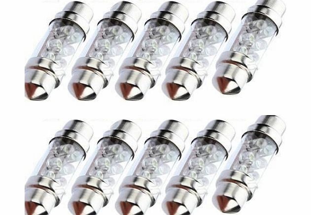 SODIAL(R) 10x 36mm 6 LED Pure White Car Festoon Interior Dome C5W Light Lamp Bulb DC 12V