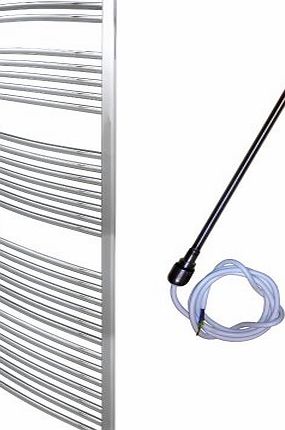 600 x 1800 mm Curved Chrome Electric Heated Towel Rail / Warmer / Radiator / Rack. 500W 500 Watts. Prefilled and Sealed.