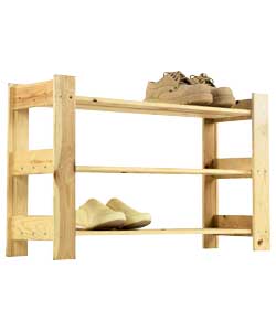 Solid Pine 3 Shelf Shoe Storage Rack