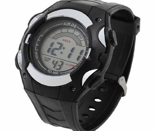 Man Plastic Band Multifunctional Sport Running Alarm Cold Light Watch Black Gray