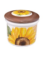 Set of 2 Sunflower Ceramic and Wood Jars