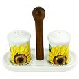 Sunflower Ceramic Salt and Pepper Shaker w/Support