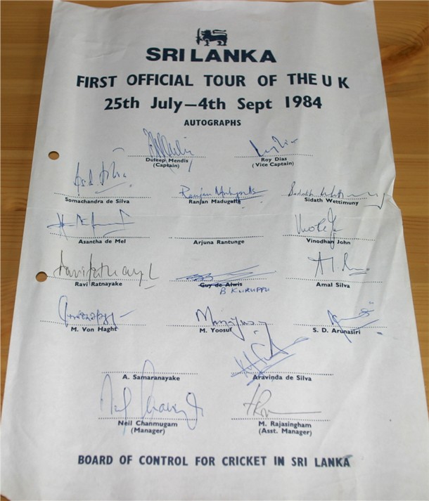 1984 TOUR TO ENGLAND TEAM SHEET