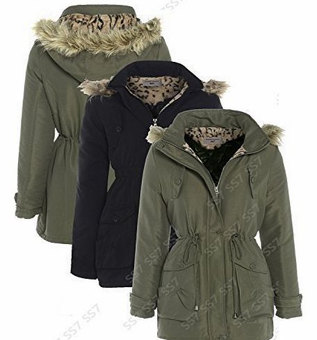 Girls Canvas Hodded Parka Coat, Khaki, Black, Ages 7 - 13 (Age 11/12, Black)