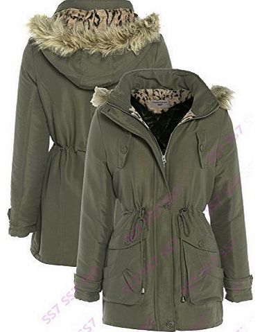 Girls Canvas Hodded Parka Coat, Khaki, Black, Ages 7 - 13 (Age 13, Khaki)