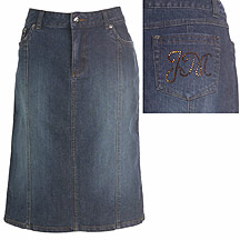 Blue denim diamante belted skirt