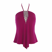 Magenta chain mail halter neck top