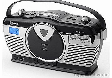 Stirling Retro Style Portable 3 Band FM MW LW Radio CD MP3 Player - BLACK