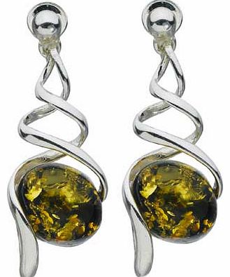 Silver Amber Green Twist Drop Earrings