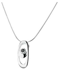 Silver Black Cubic Zirconia Oval Loop Pendant