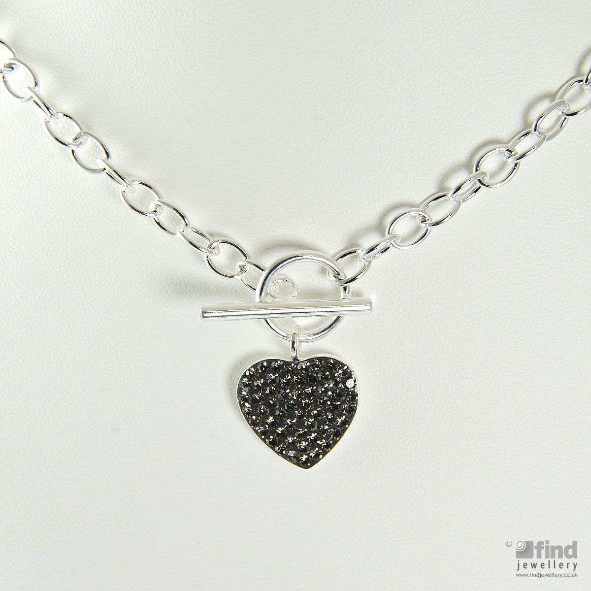 Silver Black Swarovski Crystal Heart