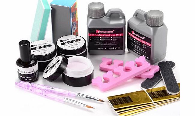 Surepromise Nail Art Starter Acrylic Powder Acrylic Liquid primer Buffing Brushes Full Set