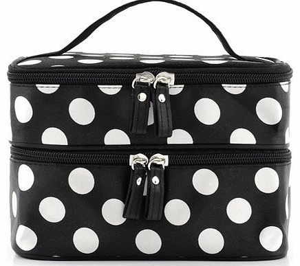 Women Black Background Retro Pro Dot Beauty Case Makeup Bag Large Cosmetic Toiletry Bag