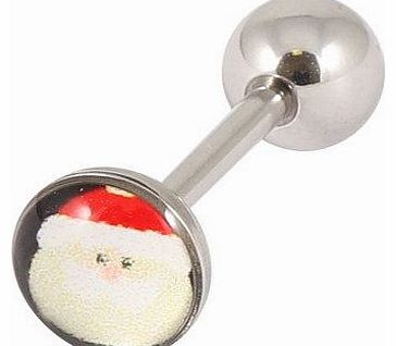 Christmas Logo Tongue Bar. Tongue Stud. Santa. Surgical Steel. 1.6mm x 14mm. 8mm Logo (standard)