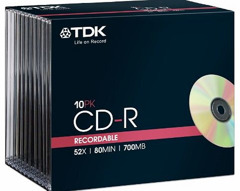 T18765 700MB 52x Speed 80min CD-R - Slim Jewel Case x 10