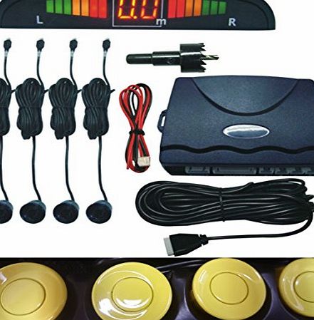 TechnoTec Car Parking Rear Reverse 4 Sensors Kit Buzzer Radar LED Display Alarm System. (Yellow (No 41))