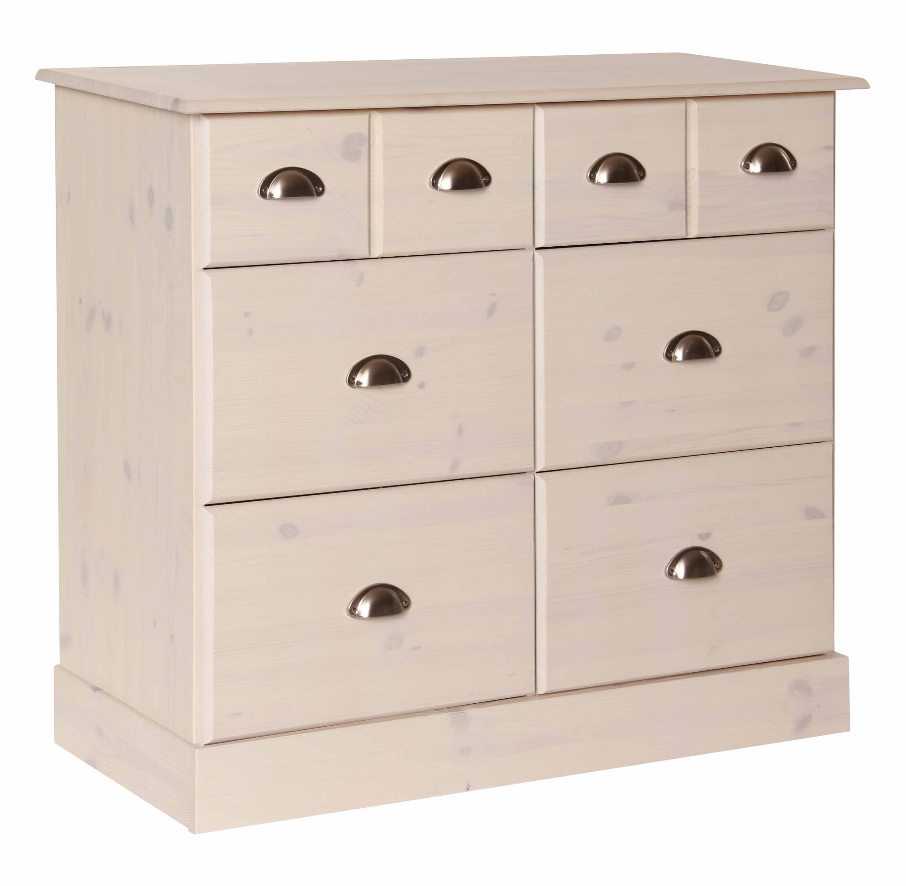 Pine White Wash 4+2 Wide Drawer Chest