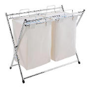 black and white divided laundry hamper