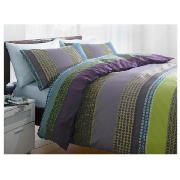 Smith Stripe Print Duvet Set Single, Teal