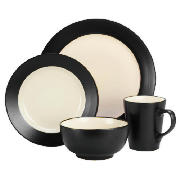 Two Tone Dinnerset 16 piece, Black & Cream