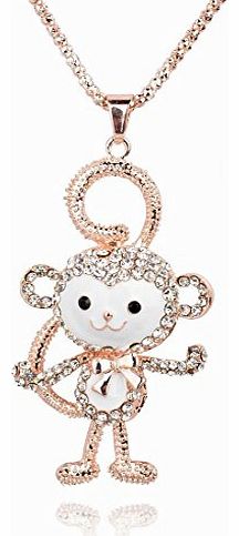 3D Stereo Gem 14K Rose GP Enamel Crystal Sweater White Pendants Monkey Coat Necklaces