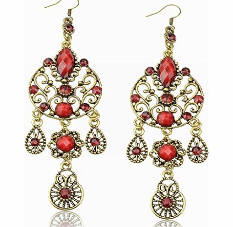 Long Crystal CZ Teardrop Vintage Copper Eardrop Hook Red Dangle Earrings