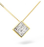 18KY Princess Cut Diamond Square Slider Pendant 0.40CT