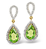 9K Gold Diamond Peridot Teardrop Earrings 0.21CT PE 3.06CT