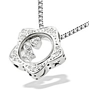 9K White Gold Flower Design Floating Diamond Pendant